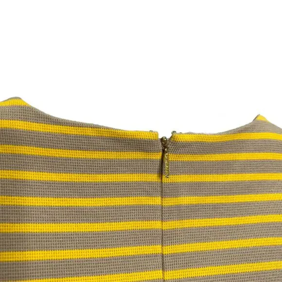 Tory Burch A-Line Mini Dress Yellow Striped Short Sleeve Crew Neck Cotton Size S